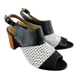 Anthropologie | Women’s Black/White Leather Nina Payne Lina Slingback Heels, 7.5